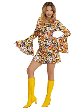 Groovy 70er Jahre Damenkostüm mit Blasenmustern - Widmann - FashionsVida