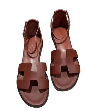 Hermes Rouge Leather Sandals - Hermes - FashionsVida