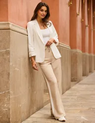 Linen Rich Side Stripe Wide Leg Trousers Natural Mix female