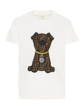 T-shirt in jersey con ricamo Ff Dog