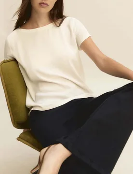 Blusa bianca a maniche corte in crêpe de Chine di misto seta - Emme Marella - FashionsVida