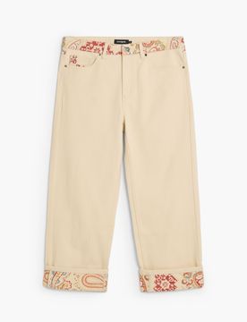 Pantalon Paisley 100 % coton, , Coton, Blanc, 28