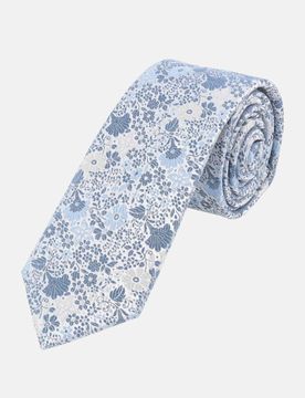 Krawatte mit Floralem Muster 7cm Blau
