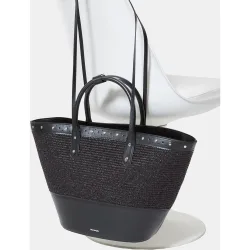 Bolso tote de piel y rafia de mujer
