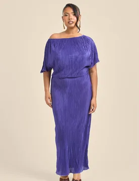Women's Curve Drop Shoulder Plisse Midaxi Dress in Purple Size: 24 - Purple - Size: 24 - FASHION-SZN - FashionsVida