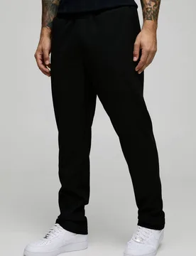 Men's Elasticated Waist Slim Fit Waffle Smart Trousers Black Size X-Large Black XL - boohooMAN - FashionsVida