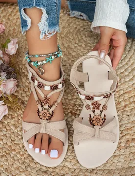 Sandalias planas de estilo bohemio para mujer, versátiles y de moda casual, aptas para bodas, fiestas, exteriores y la playa - Shein - FashionsVida