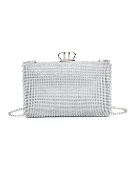 D Shaped Clasp Double-Side Diamante Bag - Silver - Size: One Size - JFY - FashionsVida