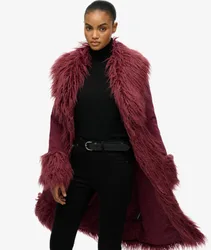 Superdry Damen Langer Afghan-mantel mit Schmaler Passform Purple - Größe: 34