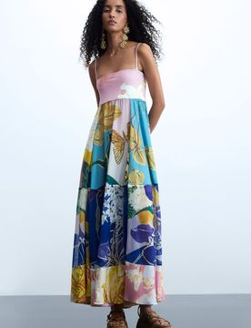 Vestido largo estampado, Mujer, Poliester, XS