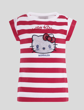 T-shirt a righe hello kitty bambina bianco-rosso