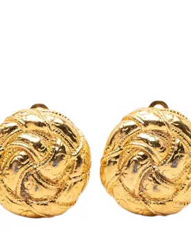 CC Gold Plated Round Clip On Earrings - Chanel - FashionsVida
