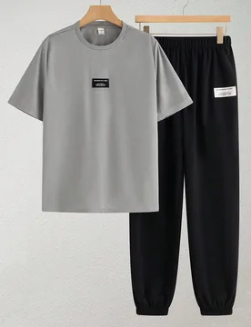 Set de 2 prendas para adolescentes varones: Conjunto informal minimalista con estampado de letras en cuello redondo, adecuado para verano, deportes, c - Shein - FashionsVida