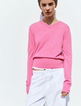 Pullover Rosa Scollo A V