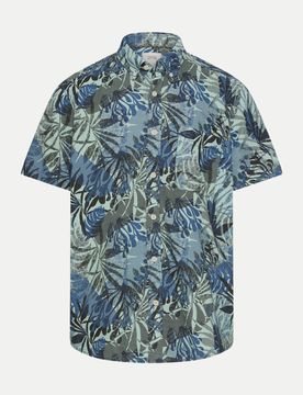 Kurzarmhemd mit Blattprint Blau M