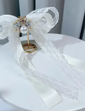Korean Bee Pearl Bow Ties Brooch for High-end Elegant Fashion White Ribbon Lace Bowtie Women's Shirt Accessories Gifts for Women - Aliexpress - FashionsVida