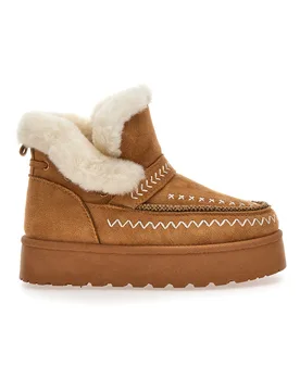 Stivaletti Pantofole camel con ricami a contrasto e interno con pelo Cafe' Cost GB2048 38 - CAFÈ COST - FashionsVida