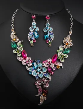 Crystal diamond flower collar-length earrings and necklace set - formal dress event bride accessories - Aliexpress - FashionsVida