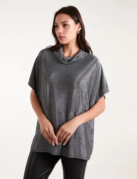 Roll Neck Oversize Metallic Top - ONE / BLACK/SILVER - female - Blue Vanilla - FashionsVida