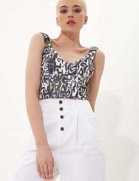 Women's Abstract Print Corset Style Top With Elasticated Straps & A Back Zip Size: 8 - Multicolor - Size: 8 - House of Holland - FashionsVida