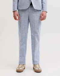 Pantalone azzurro in cotone misto lino