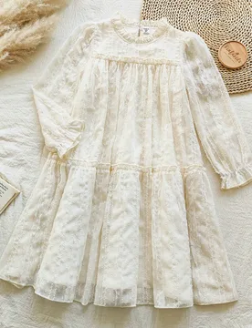Vestido de manga larga con capa de malla para niñas, estilo ajustado adecuado para salidas, sesiones de fotos, actividades en el campus, reuniones en - Shein - FashionsVida
