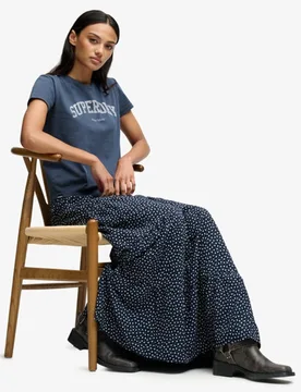 Superdry Damen Gewebter Maxirock mit Stufendesign Navy - Größe: 36 - 64.99 - FashionsVida