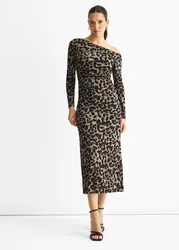 Womens Grey Animal Jersey One Shoulder Midi Dress - Size 12 Uk