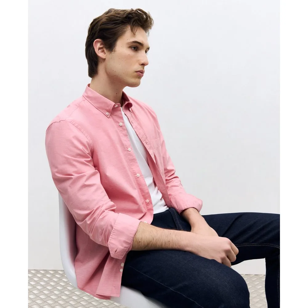 Camisa de sport algodón fil a fil lisa classic fit - Dustin - FashionsVida