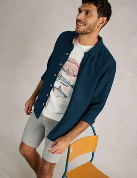Regular Fit Pure Linen Shirt Navy male - White stuff - FashionsVida