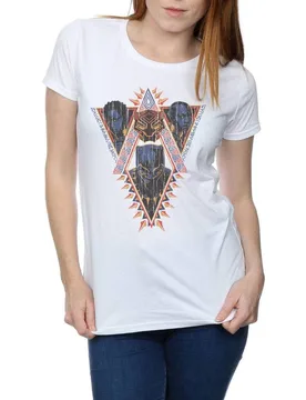 Women's Black Panther Tribal Heads Cotton T-Shirt in White Size: 2XL - White - Size: 2XL - Marvel - FashionsVida