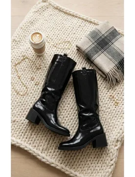 Women's Verira Patent Knee High Block Heel Boots in Black Size: 8 - Black - Size: 8 - IKRUSH - FashionsVida
