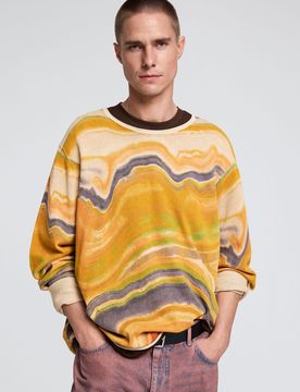 Pull à imprimé abstrait, , Coton, Jaune, S
