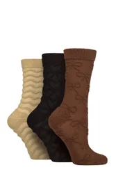 Women's 3 Pair Bamboo Textured Patterned Socks Fresh Coffee 4-8 - Brown - Size: Small