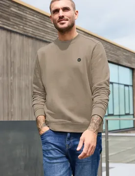 Street One Crewneck Sweatshirt in Unifarbe male Beige - Street One MEN - FashionsVida