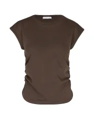 Camiseta de yoga para mujer con fruncido lateral marrón M