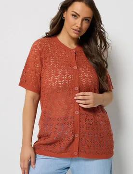 Women's Button Through Cardigan Sweater in Burnt Orange Size: 22-24 - Burnt Orange - Size: 22-24 - Yours - FashionsVida
