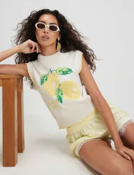Pure Cotton Lemon Whipstitch Knitted Vest Cream Mix female