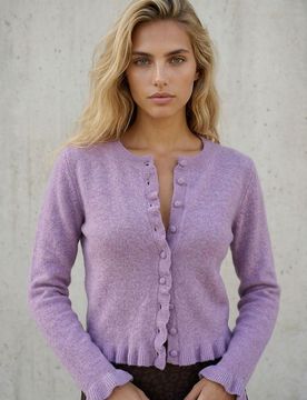 Cardigan con volant e miscela di lana - viola