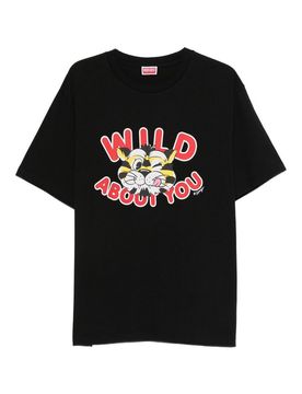 T-shirt nera in cotone con stampa