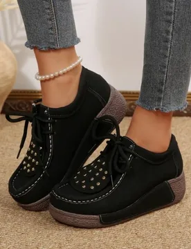 Spring/Autumn 2026 New Lace-up Wedge Heel Fashionable Single Shoe Women's Retro Thick-soled Sponge Cake Loafers,Large Size 36-43 - Aliexpress - FashionsVida