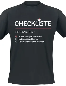 T-Shirt - Festival Checklist - M bis XXL - für Männer - Größe XL - schwarz - Männer - male - Sprüche - FashionsVida