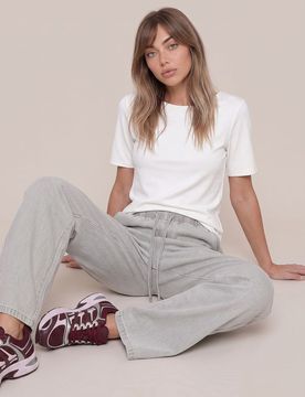 Jeans wide leg con effetto lavato - grigio chiaro