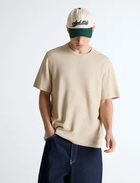 T-Shirt Manches Courtes Texturé L Camel - Bershka - FashionsVida