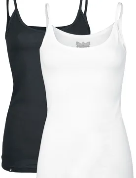 Top - Doppelpack Tops mit dünnen Trägern - S bis 3XL - für Damen - Größe 3XL - schwarz/weiß - Frauen - female - Black Premium by EMP - FashionsVida