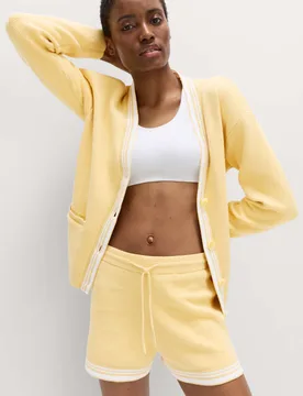 Knitted Relaxed Fit V Neck Cardigan Straw female - Goodmove - FashionsVida