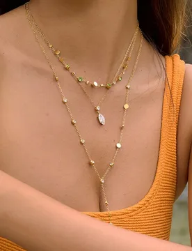 Gold Plated Green & White Crystal Layered Necklace, Dainty Bezel Set Gemstone Choker, Elegant Daily Jewelry for Women - Aliexpress - FashionsVida