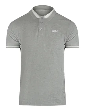 Mens Bold Stripe Collar Grey Polo Shirt Cotton - Size Large - Cavalli Class - FashionsVida