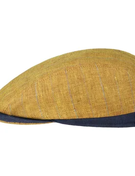 Linen Stripes Flat Cap by Alfonso DEste - mustard - Size: S (54-55 cm) - Alfonso D´Este - FashionsVida