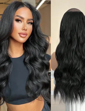 Extensiones de cabello de 24 pulgadas, 4 piezas, color negro, con textura natural ondulada, fibra sintética resistente al calor, adecuadas para mujer - Shein - FashionsVida